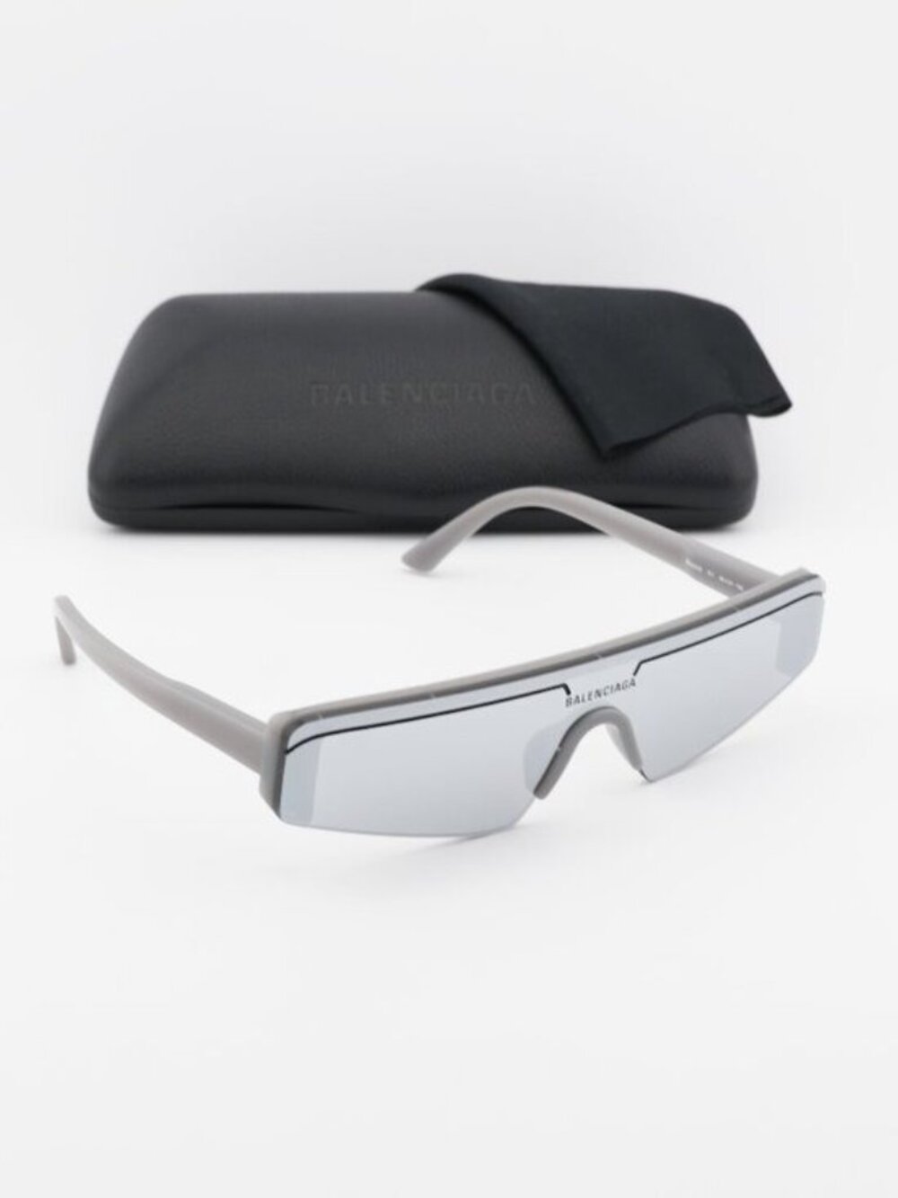 Balenciaga BB0003S 011 Shield Sunglasses - Grey / Silver Mirror